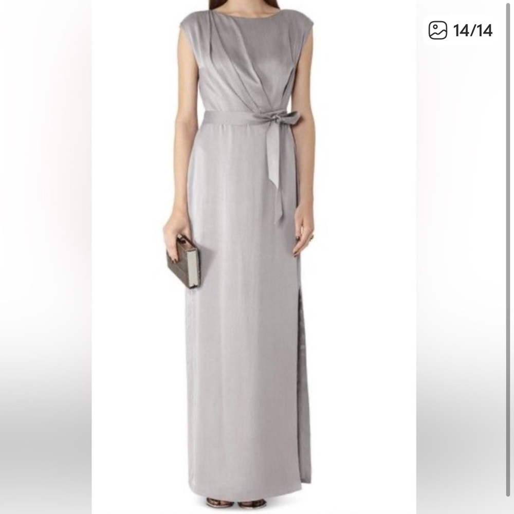 100% SILK Reiss Hera silver / grey evening gown size US 6 UK 10